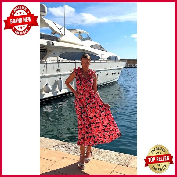 Floral Maxi Dress Elegant Wedding Guest Formal Summer Casual with Pockets - Picture 5 of 7